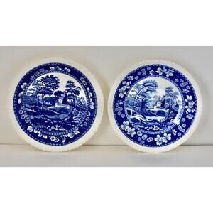 Antique Copeland England Spode's Tower Flow Blue & White Saucer Plate Set